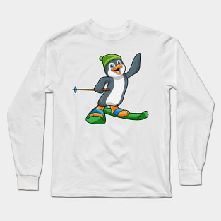 Penguin as Skier with Ski & Cap Long Sleeve T-Shirt